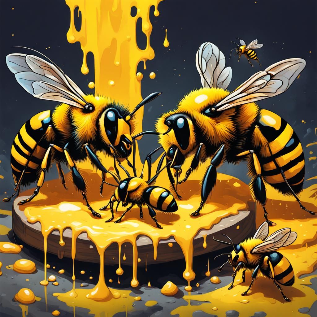 Yellow Hornets Feast on Bees: Graffiti Art