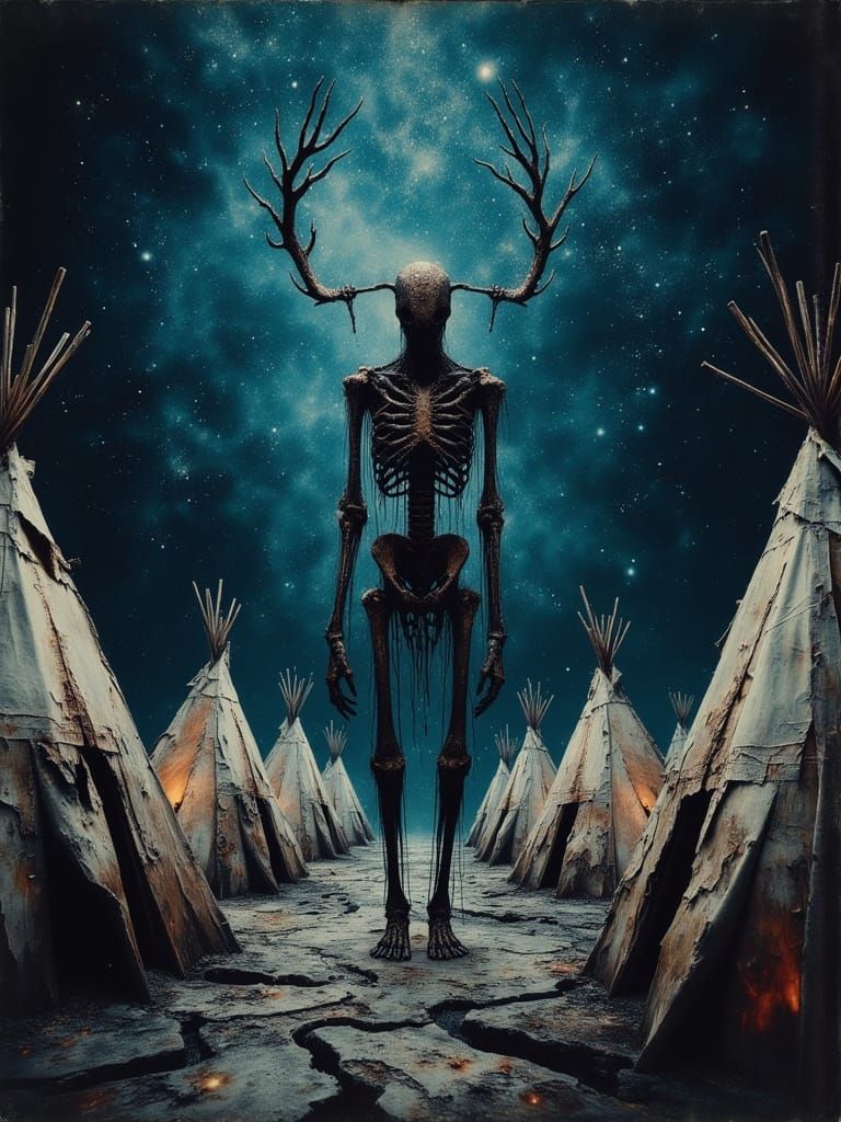 Skeletal Wendigo in Dark Oil Paint Style