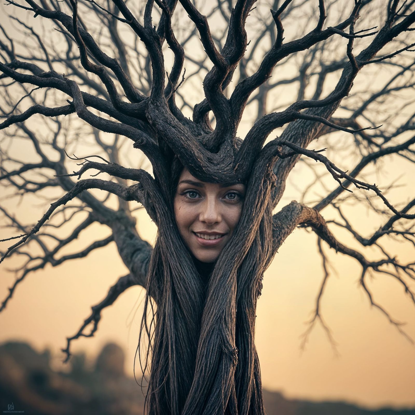Ethereal Forest Goddess in Monochrome