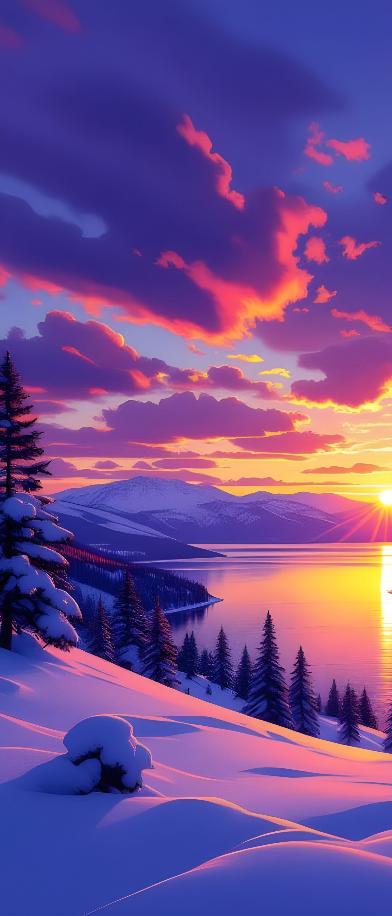 Vibrant Sunset Over Snow-Capped Lake Tahoe