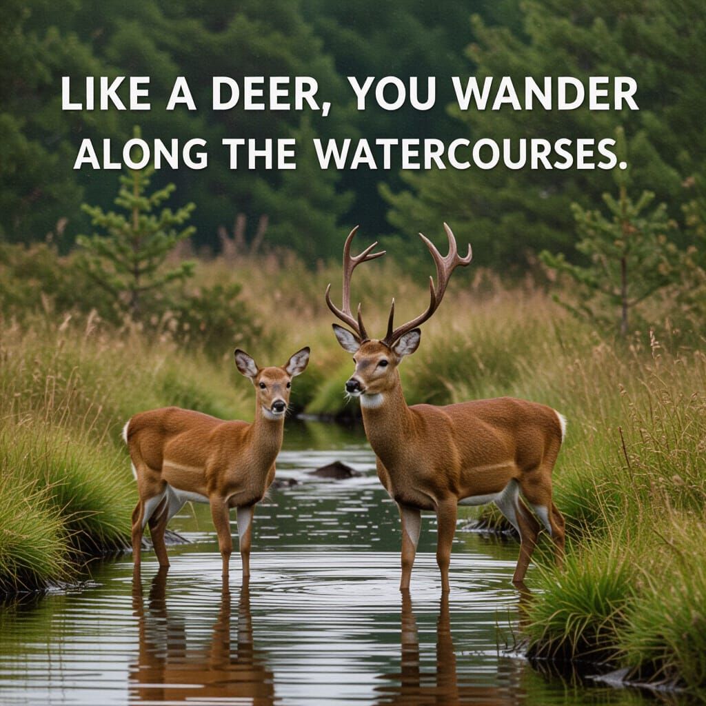 Deer Wandering Along Watercourses