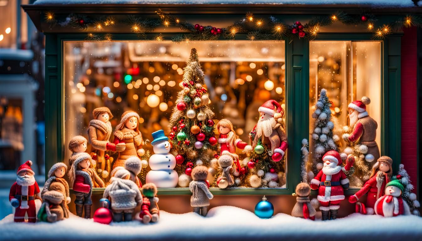 Festive Christmas Toys in Winter Window Display