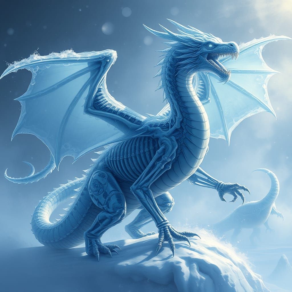 Majestic Ice Dragon in Hyperrealistic Digital Art