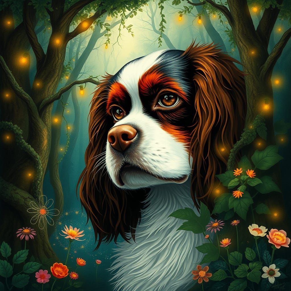 Cavalier King Charles Spaniel Enchanted Forest Portrait