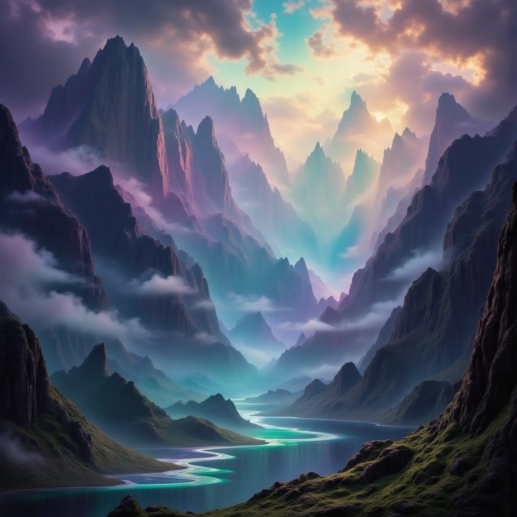 Misty Mountain Valley with Floating Islands