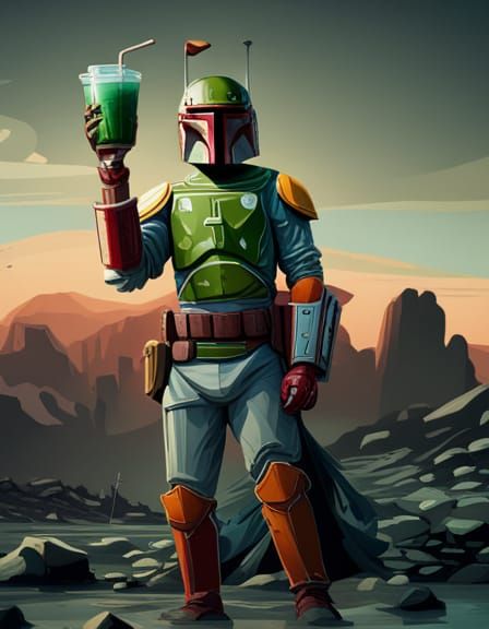 Boba Fett Enjoying a Cold Drink