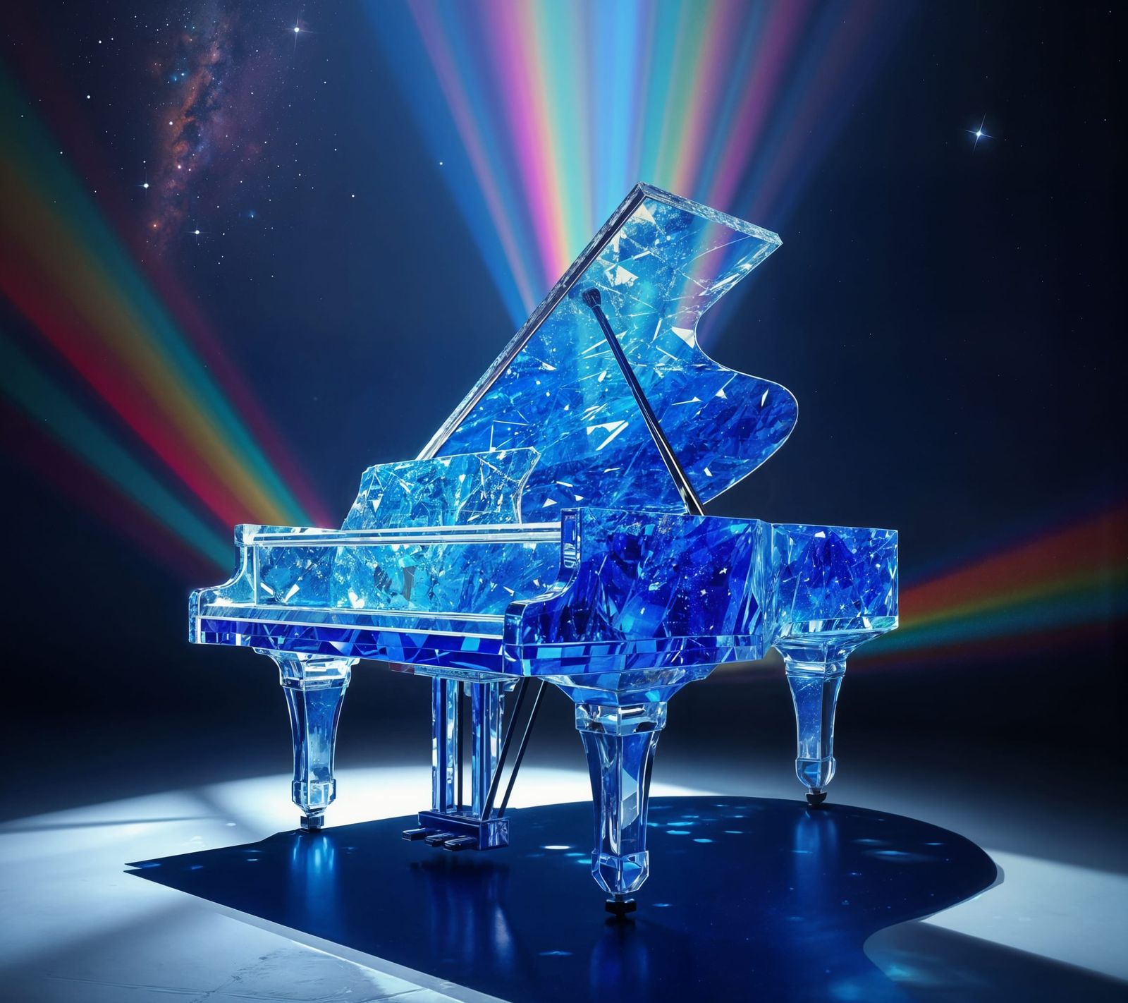Sapphire Grand Piano with Rainbow Light and Galaxy Backgroun...