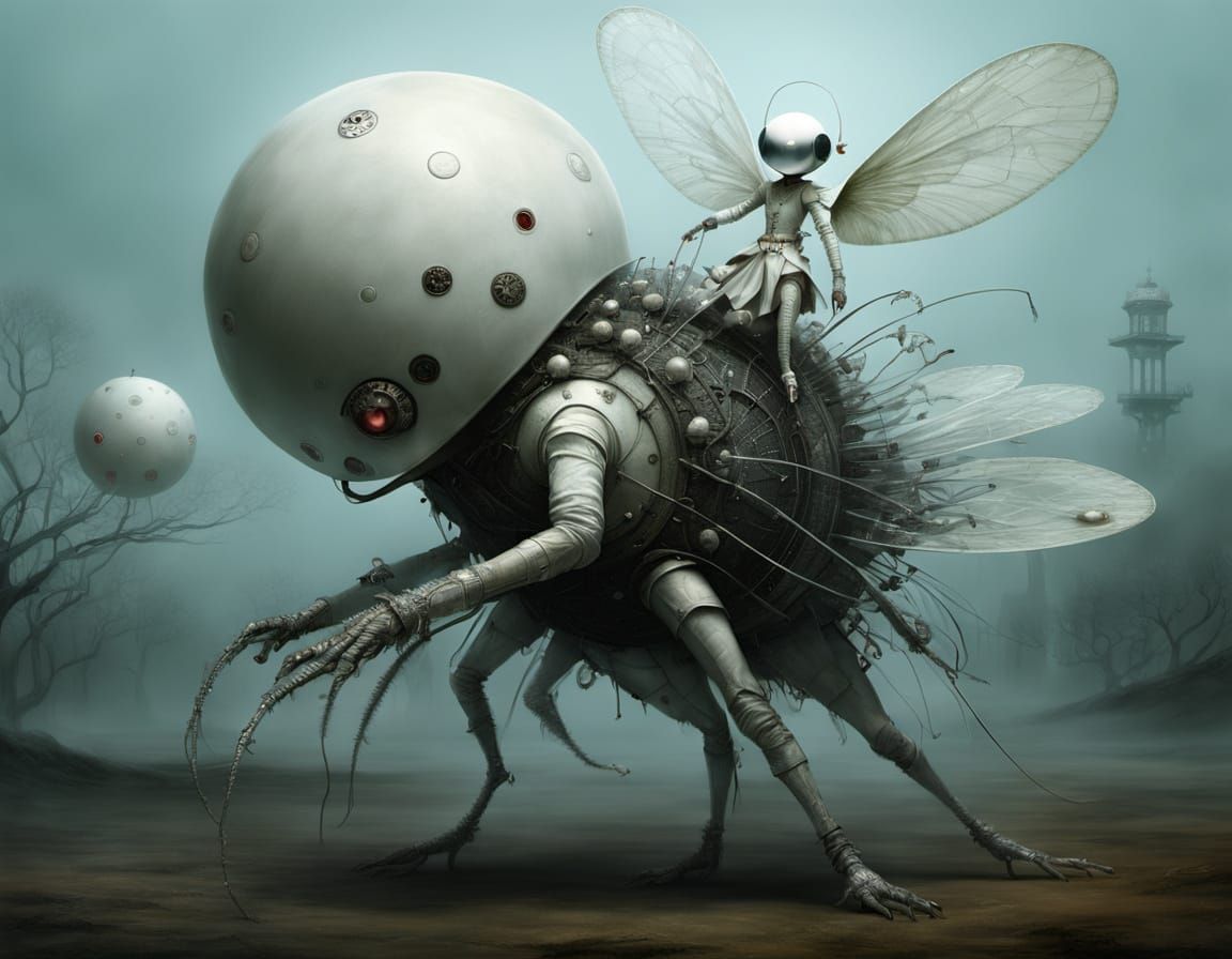 Surreal Sci-Fi Fantasy White Blood Cell Fights Virus