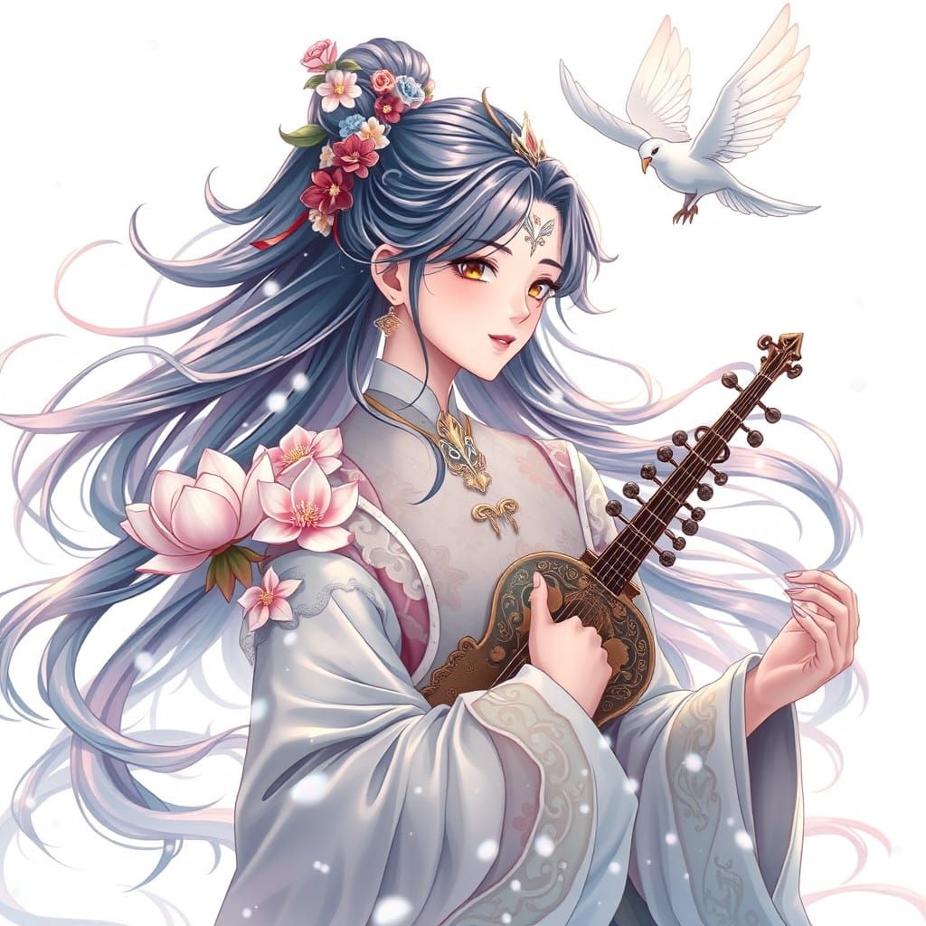 Anime Goddess in Serene Winter Wonderland