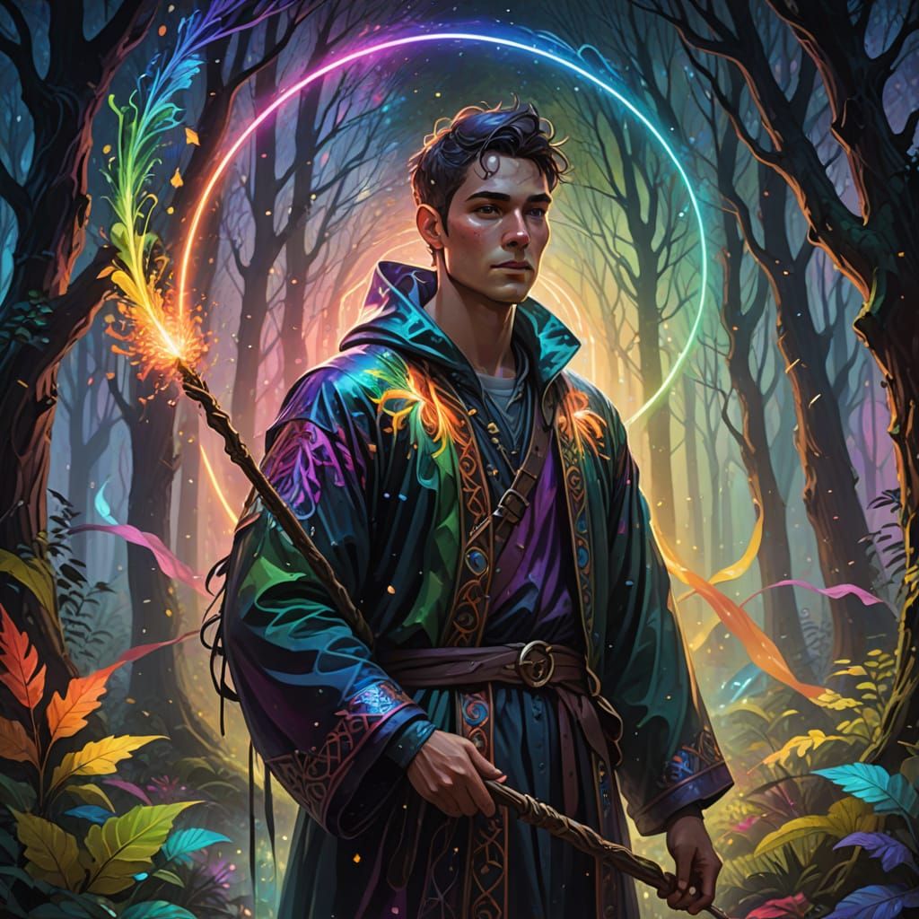 Rainbow Forest: A Digital Painting of a Magical Realm