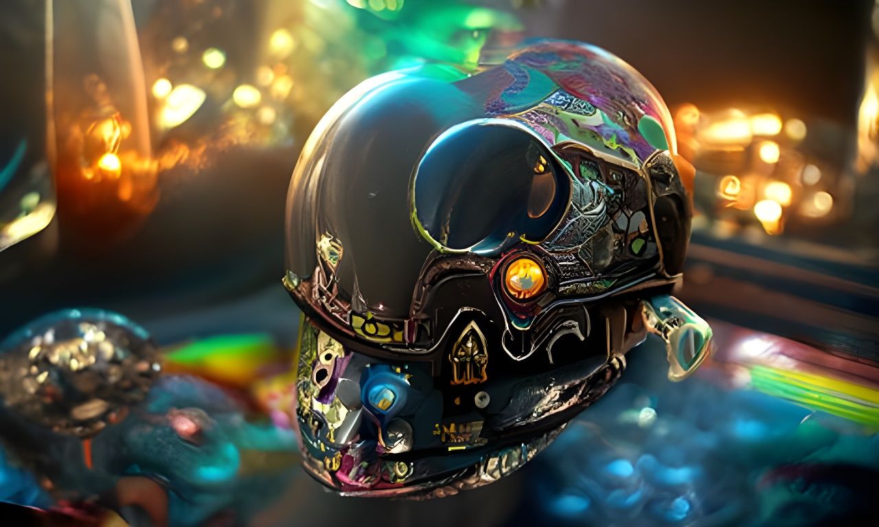 Space Skull in Solarpunk Hat with Nebulae
