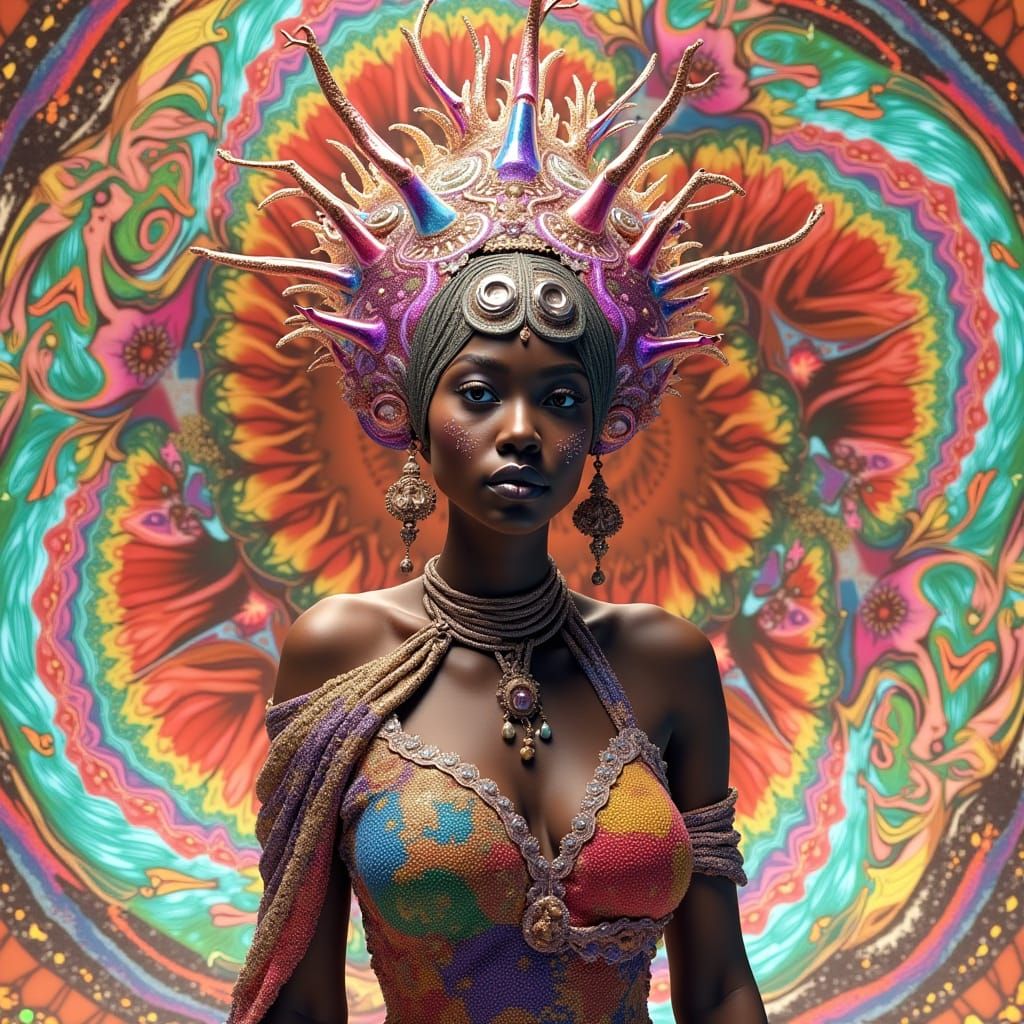Surreal African Queen in Detailed 3D CGI Style