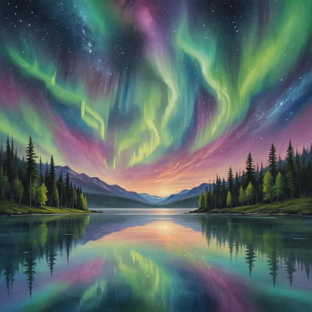 Dreamy Aurora Borealis and Milky Way Landscape