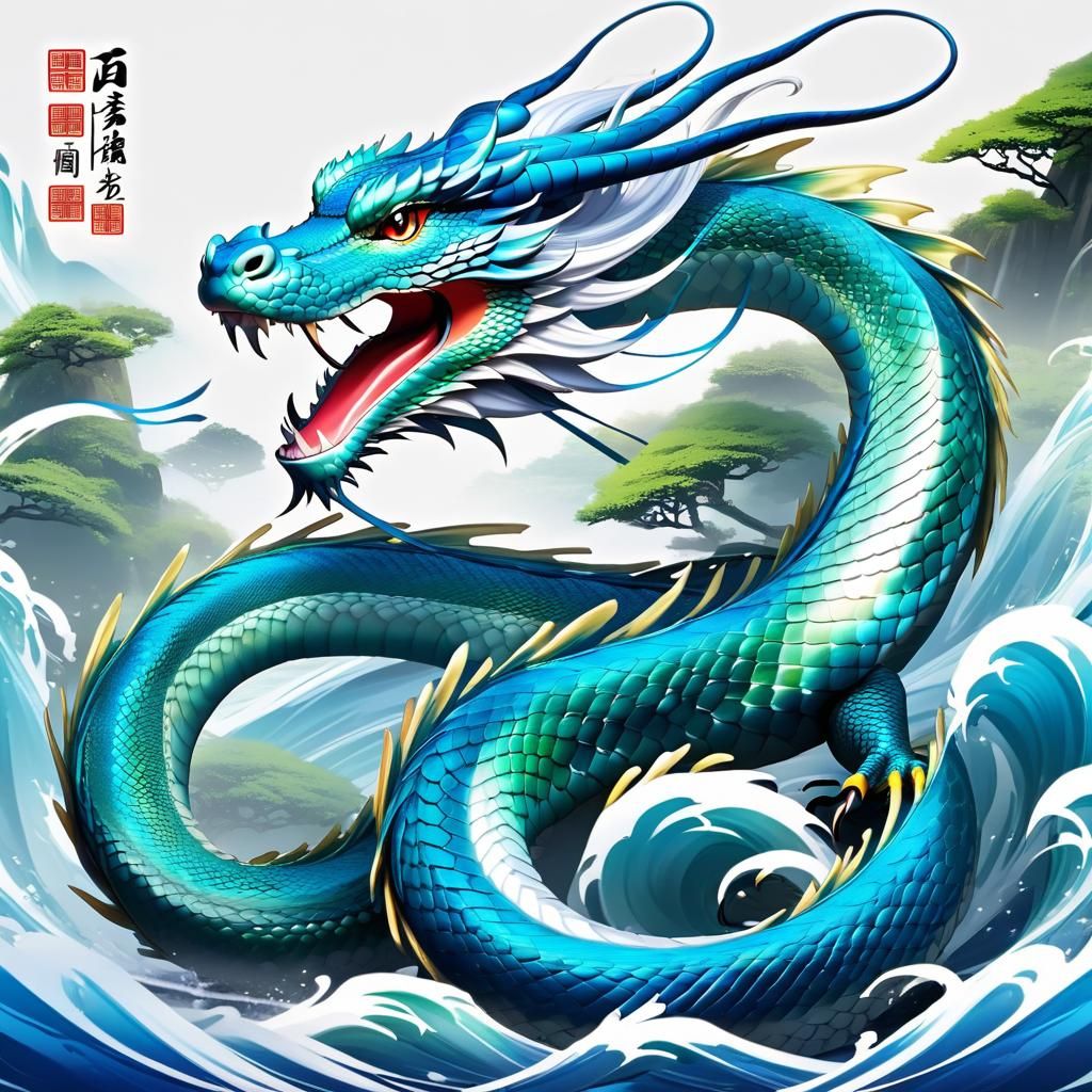 Chibi Chinese Water Dragon in Anime Style