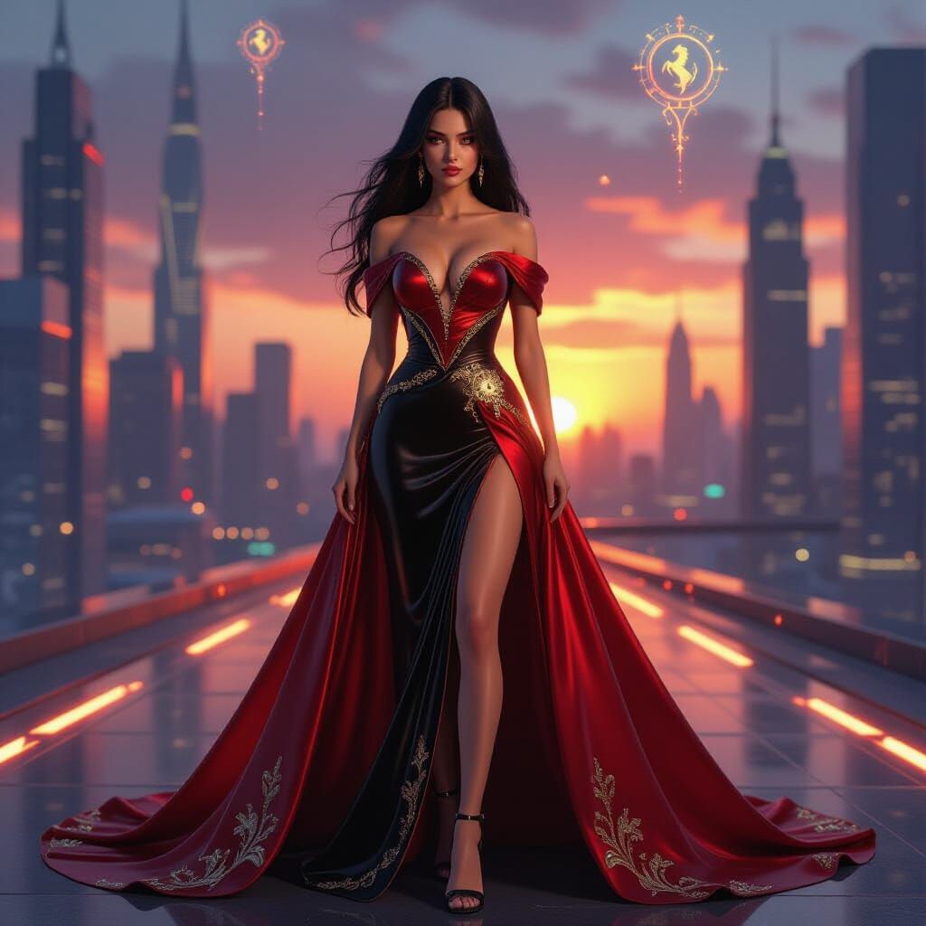 Ferrari Princess in Futuristic Cityscape: Hyperrealistic Fan...