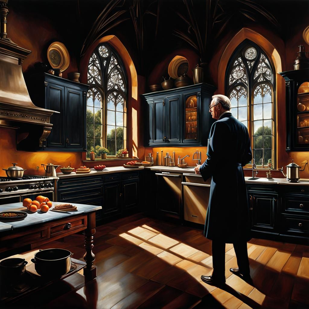 Alfred Cooks in Wayne Manor: Hyperrealistic Oil Painting