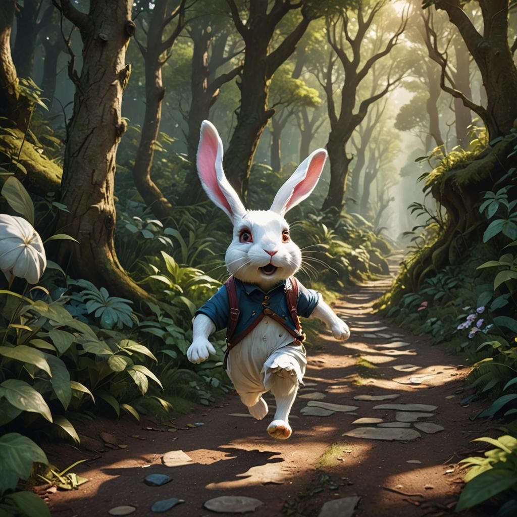 Scared Rabbit Runs Down Forest Path