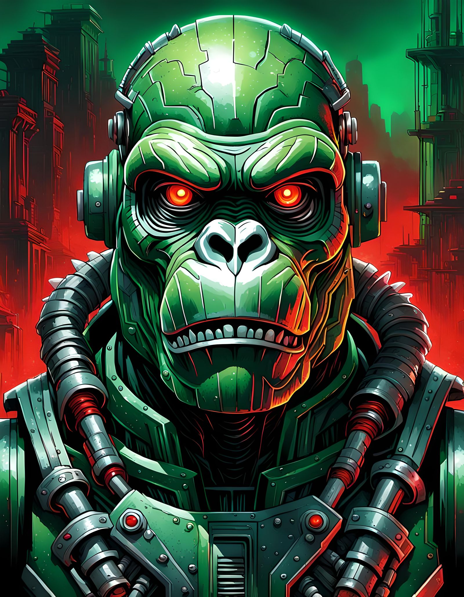 Art Deco Robot Gorilla in Neon Swamp