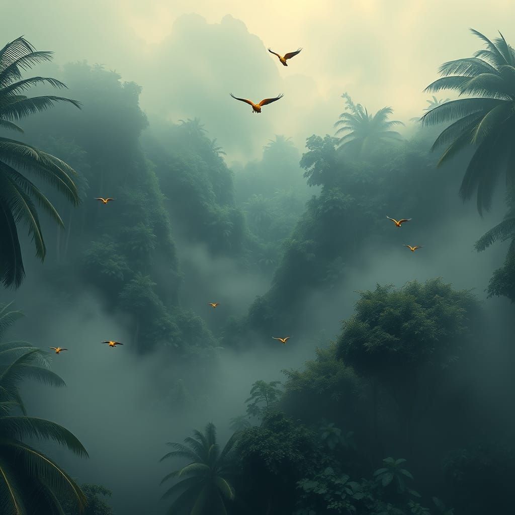 Misty Tropical Rainforest Digital Matte Painting