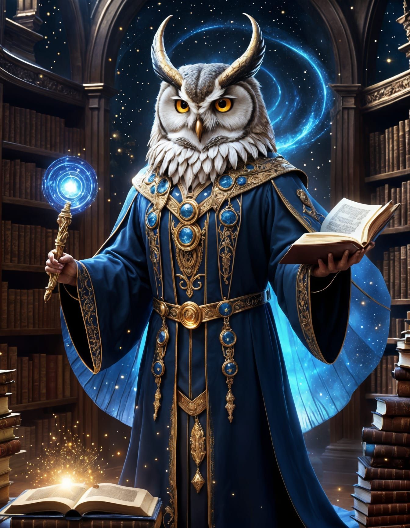 Ethereal Owl-Demon Wizard Casting Spells
