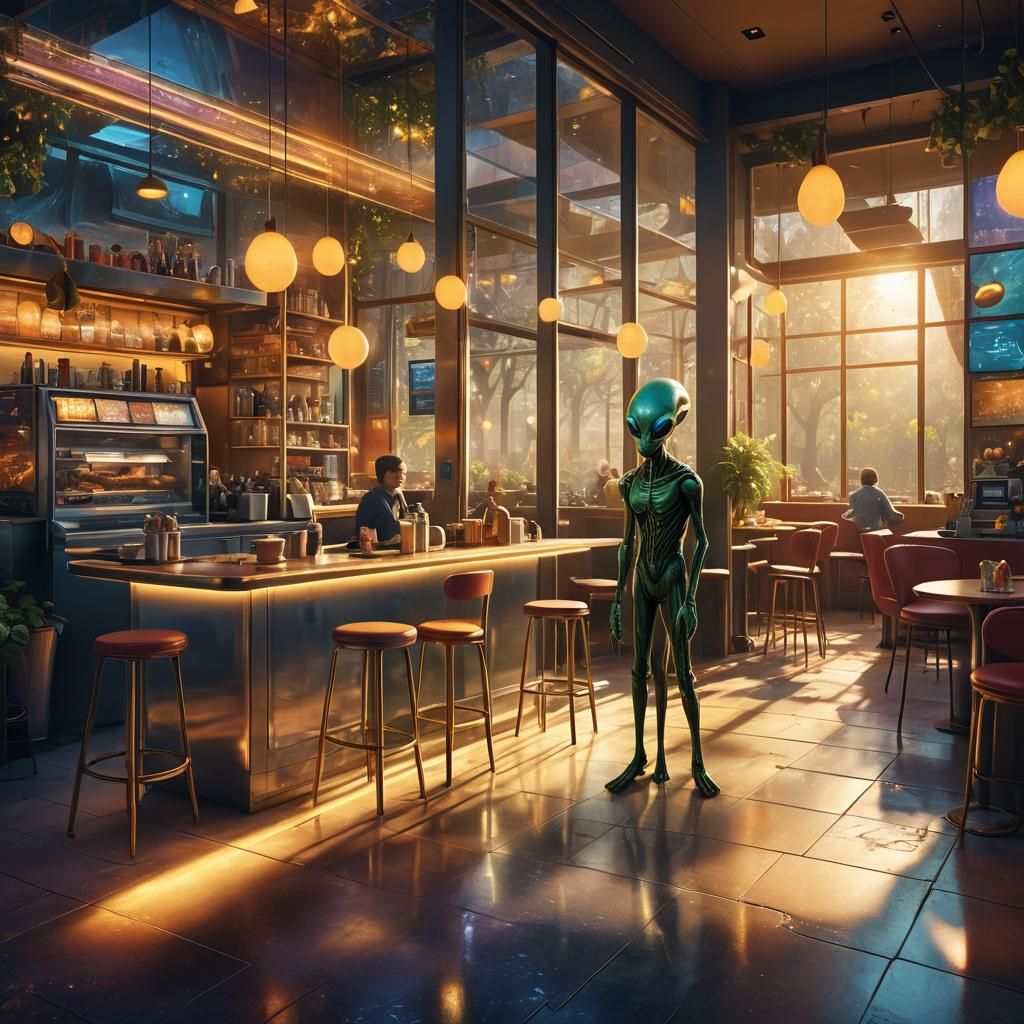 Alien Peeks into Digital Cafe Concept Art