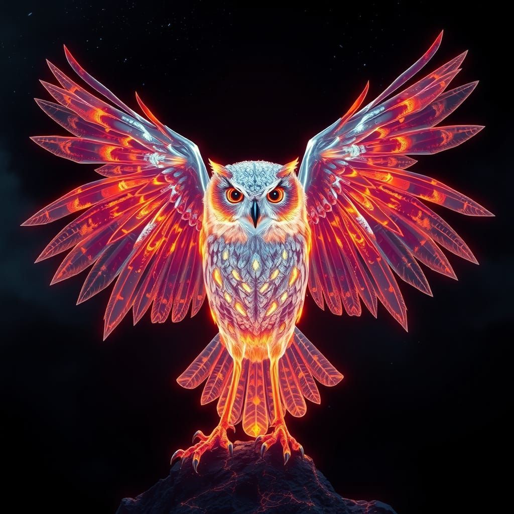 Glowing Owl Totem in Dark Fantasy Night Sky