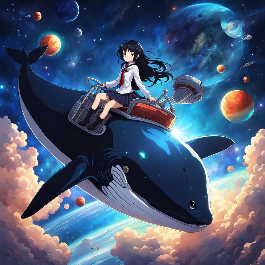 Girl Rides Whale Through Space: Anime Style