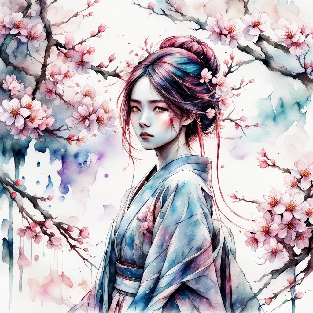 Fantasycore Portrait with Cherry Blossom Background