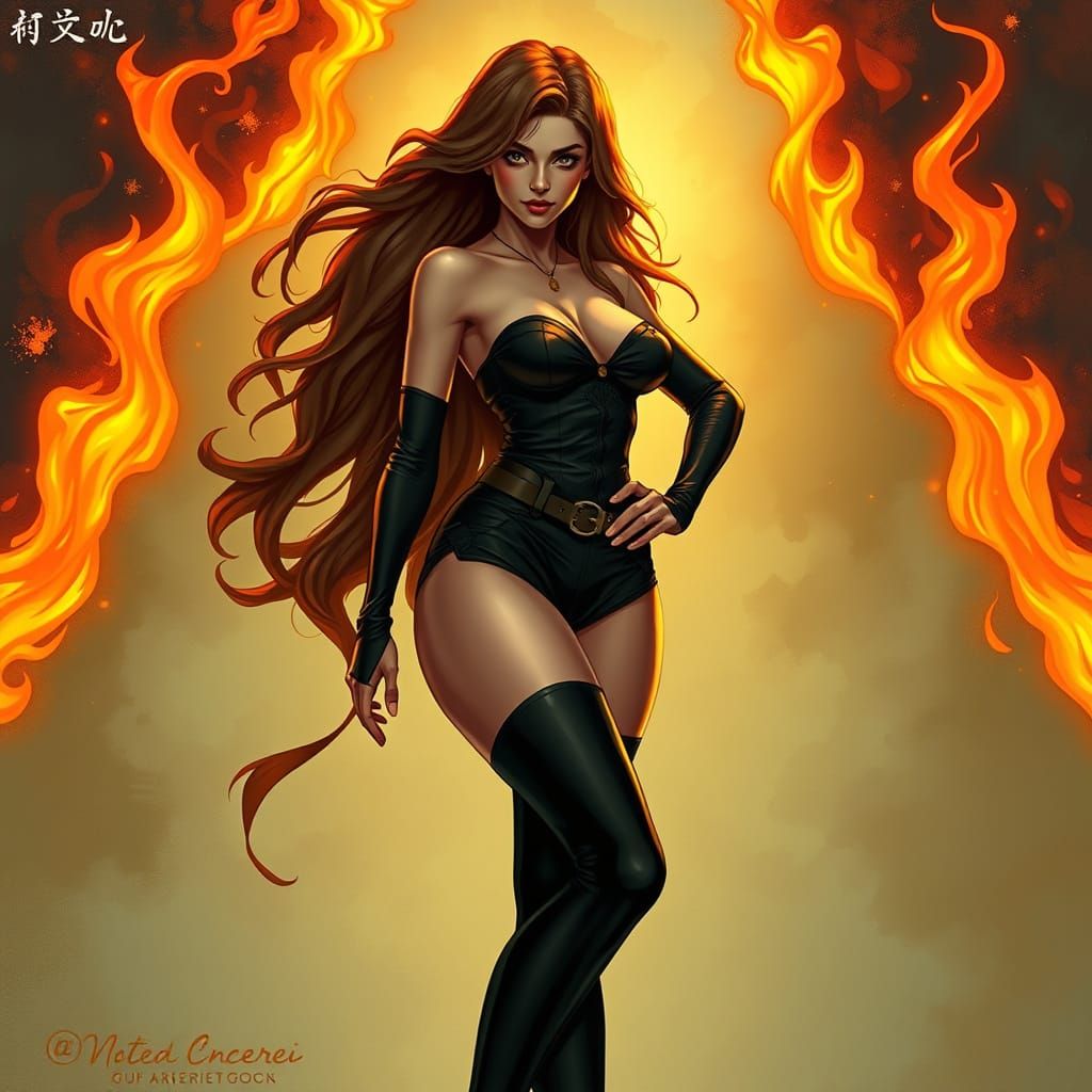 Fiery Woman in Art Nouveau Digital Painting