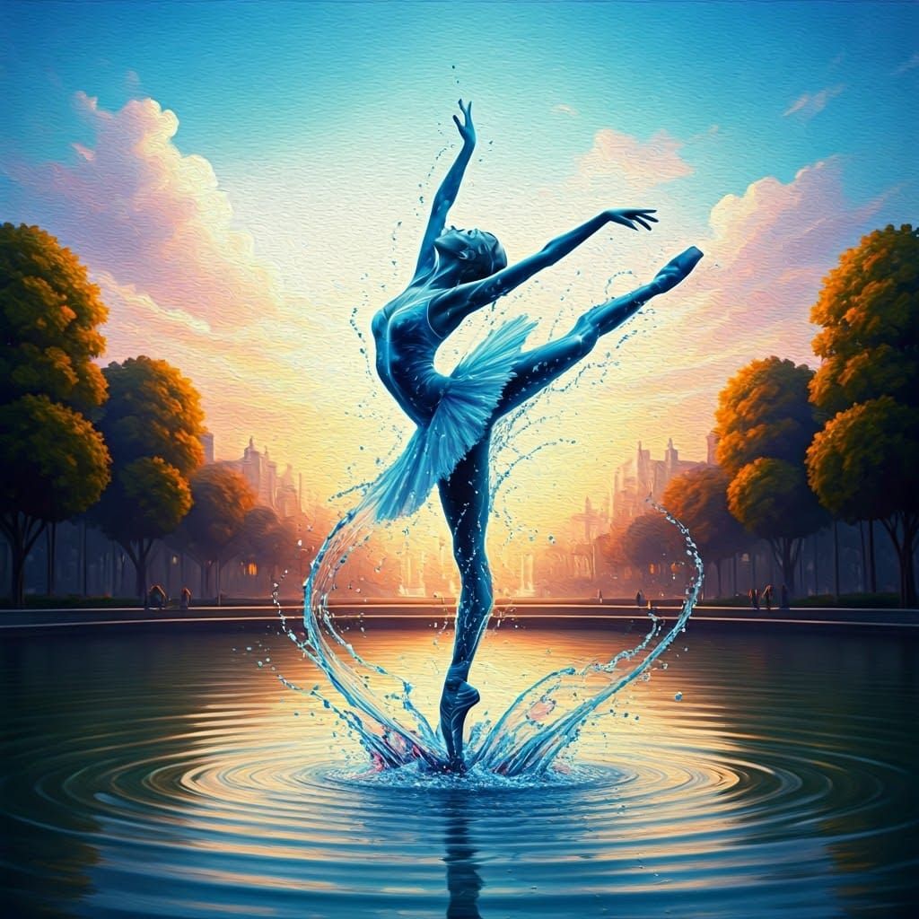 Water Dancer in Impressionist Landscape