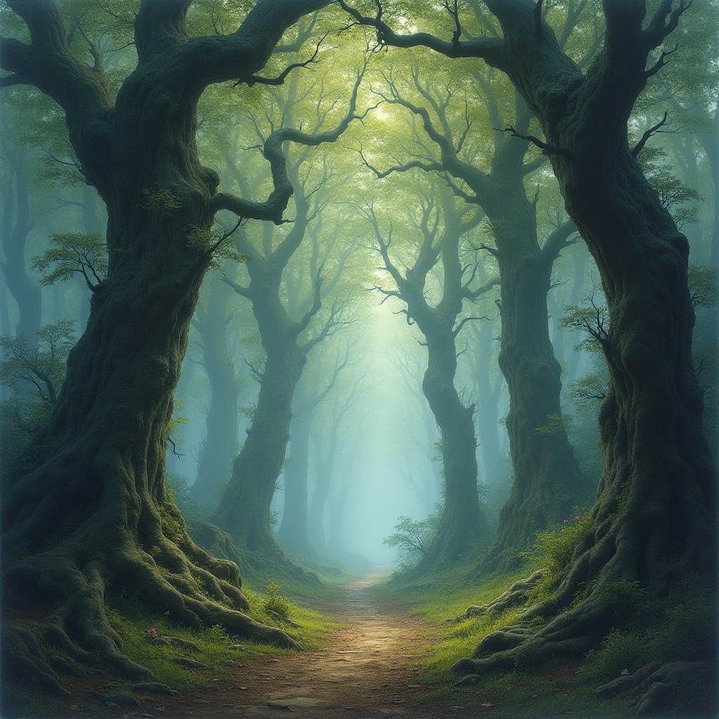 Whimsical Ancient Forest in Mystical Earth Tones