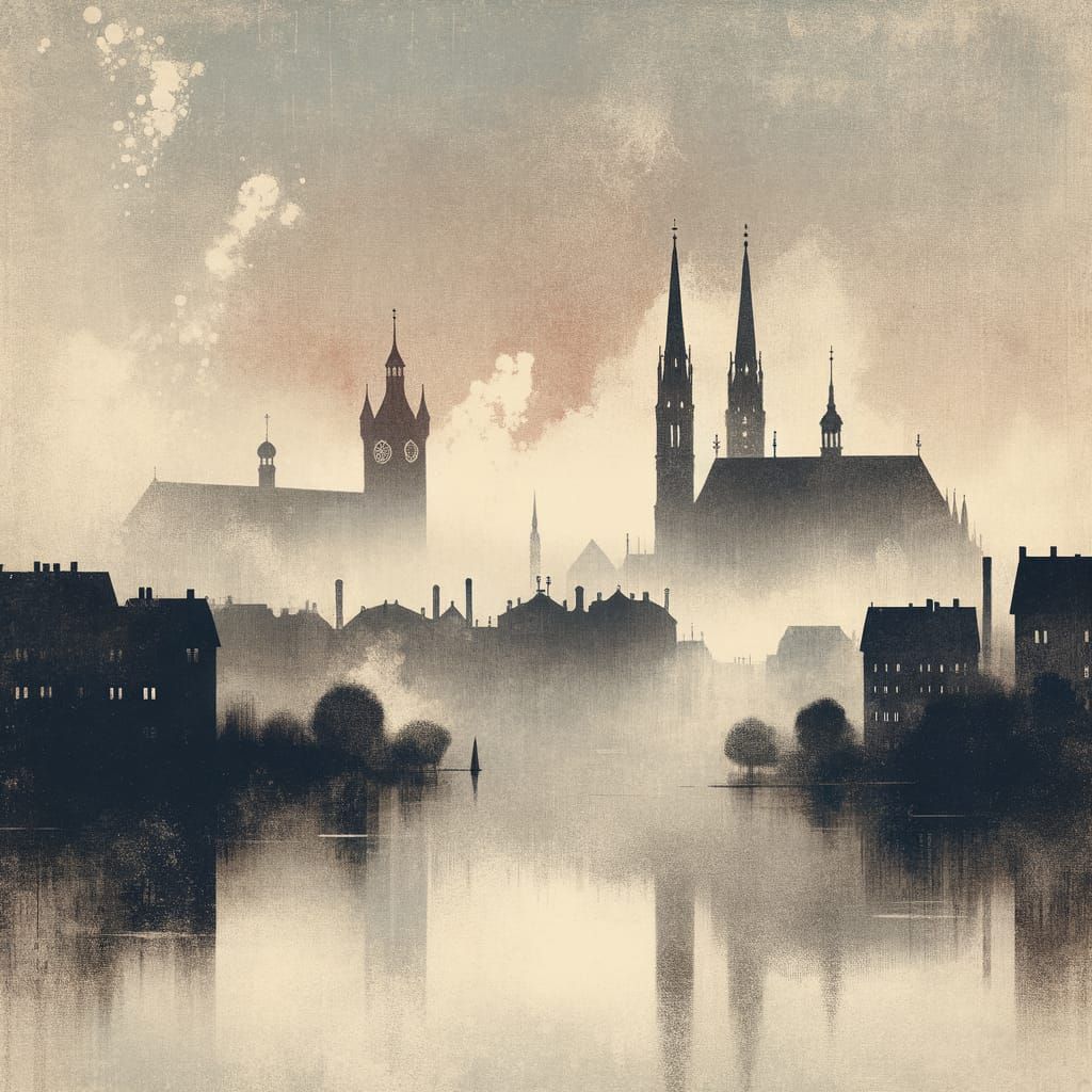 Ethereal Misty Morning in Vintage Gothic Town