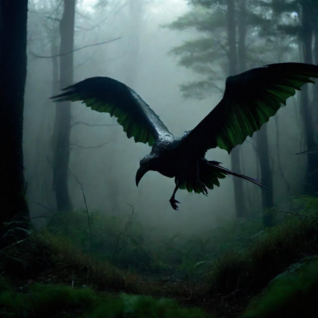 Pterodactyl Attack in Stormy Forest