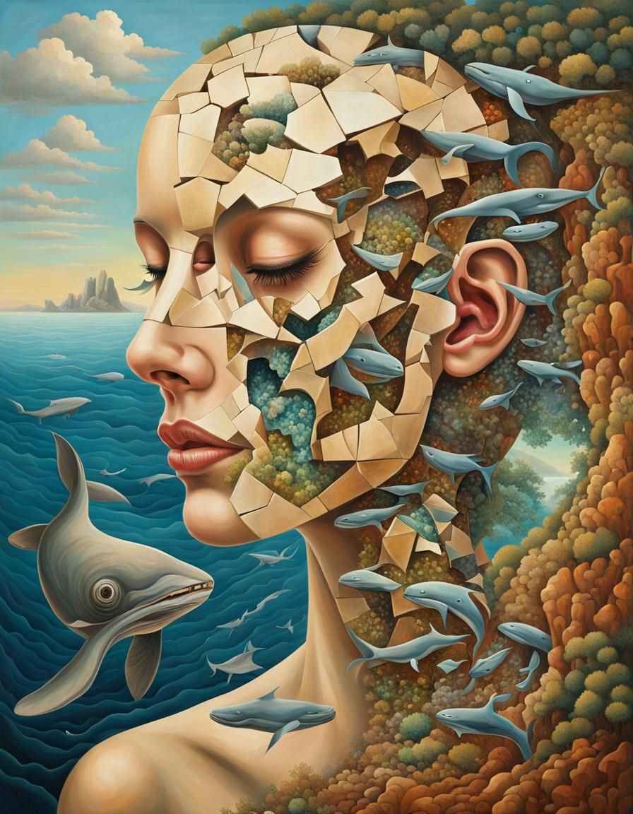 Surreal Fragmented Head Reveals Tranquil Landscape
