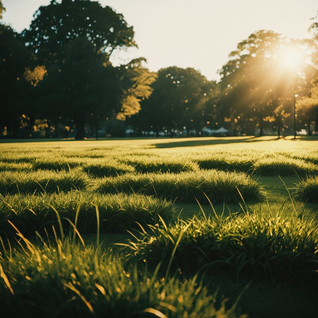 Golden Hour Field: Film Noir Cinematic Still