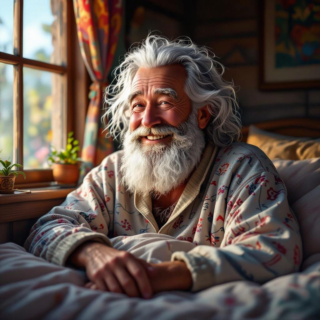 Realistic Portrait of Smiling Grandpa in Cozy Room
