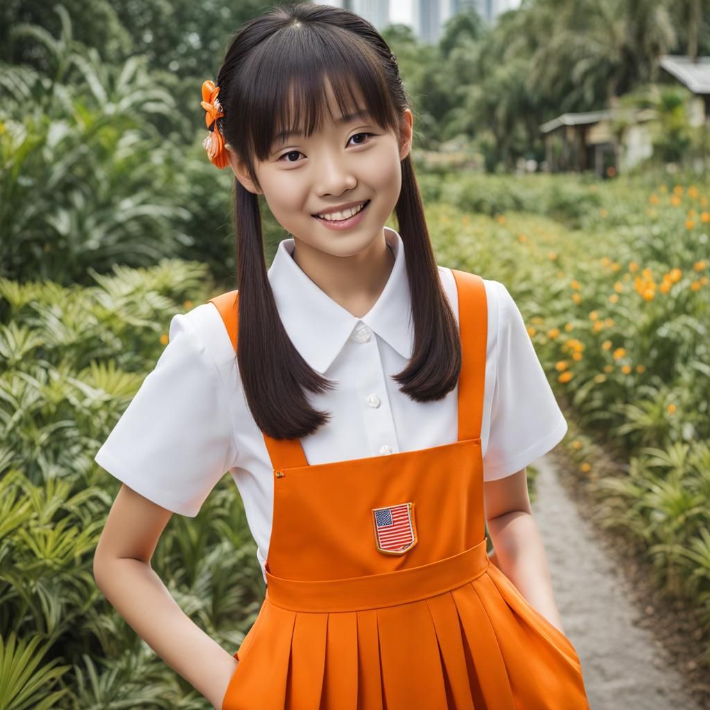Chinese Girl in Malaysian School Uniform