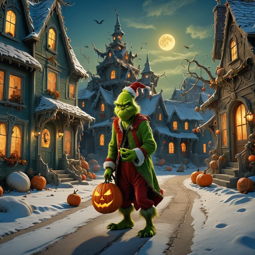 The Grinch's Halloween Haul: A Whimsical Matte Painting