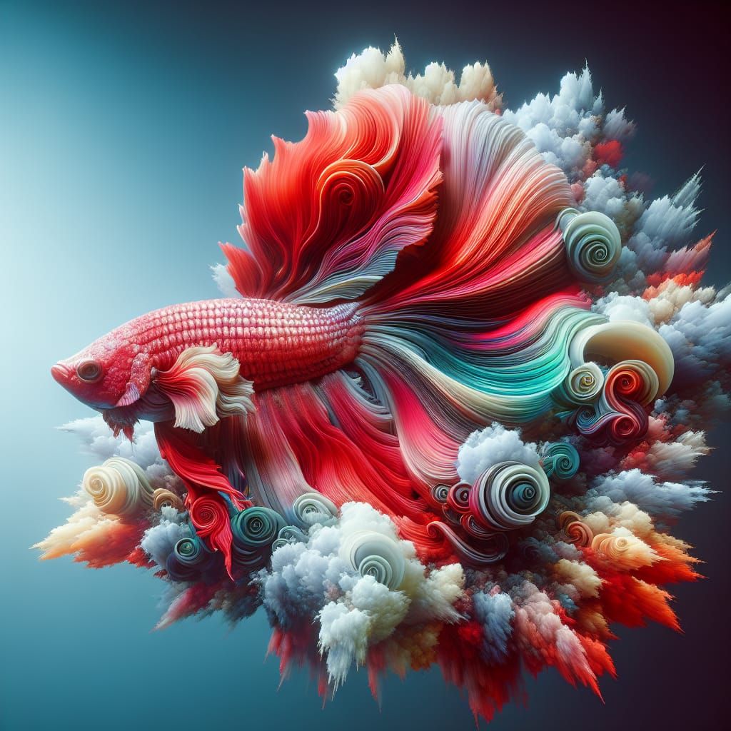 Crystal Thai Betta Fish on Cloud in Street Art Style