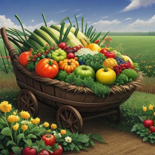 Abundant Cornucopia Overflowing with Harvested Crops