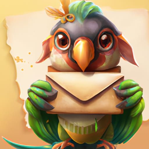 Chibi Parrot with Envelope Digital Illustration