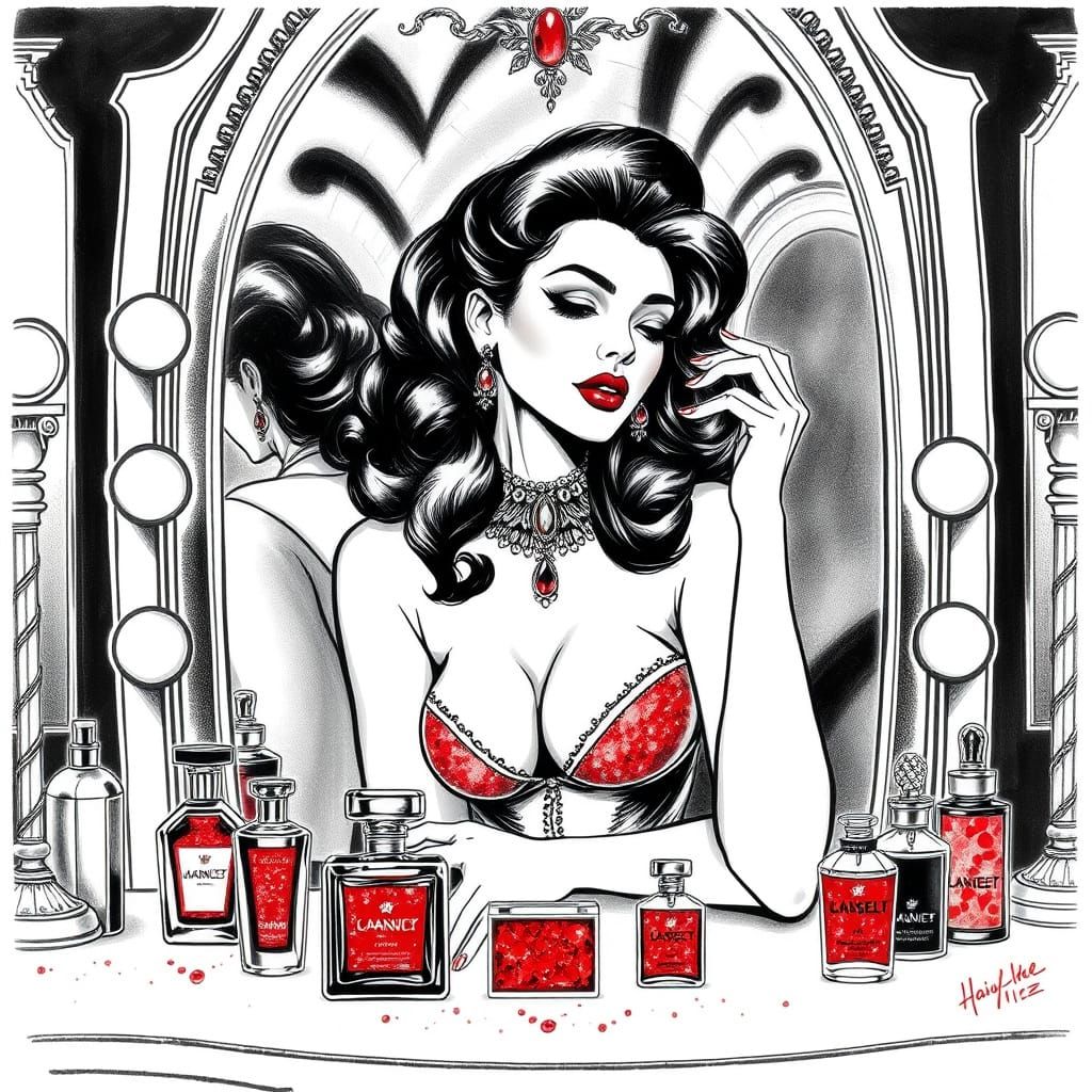 Glamorous Black and White Portrait of a Woman in Excess