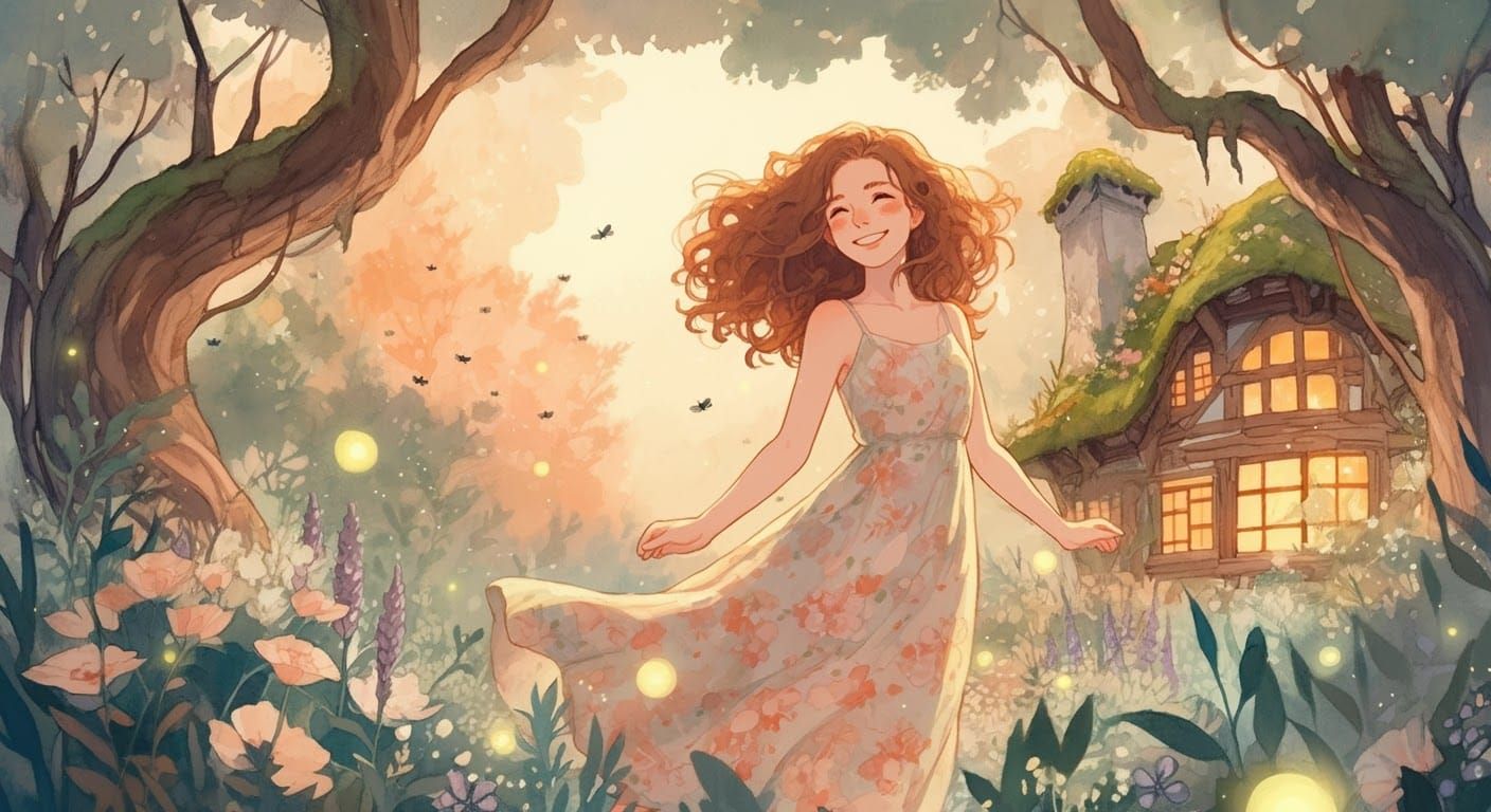 Lush Garden Scene in Watercolor Animation Style