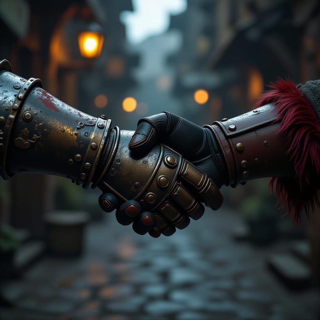 Steampunk Heroes' Hands United in Dark Fantasy Style