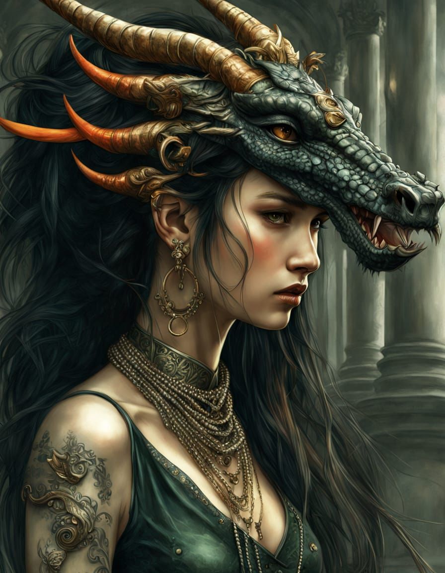 Dragon Headpiece Accessory on Woman: Photorealistic Fantasy ...