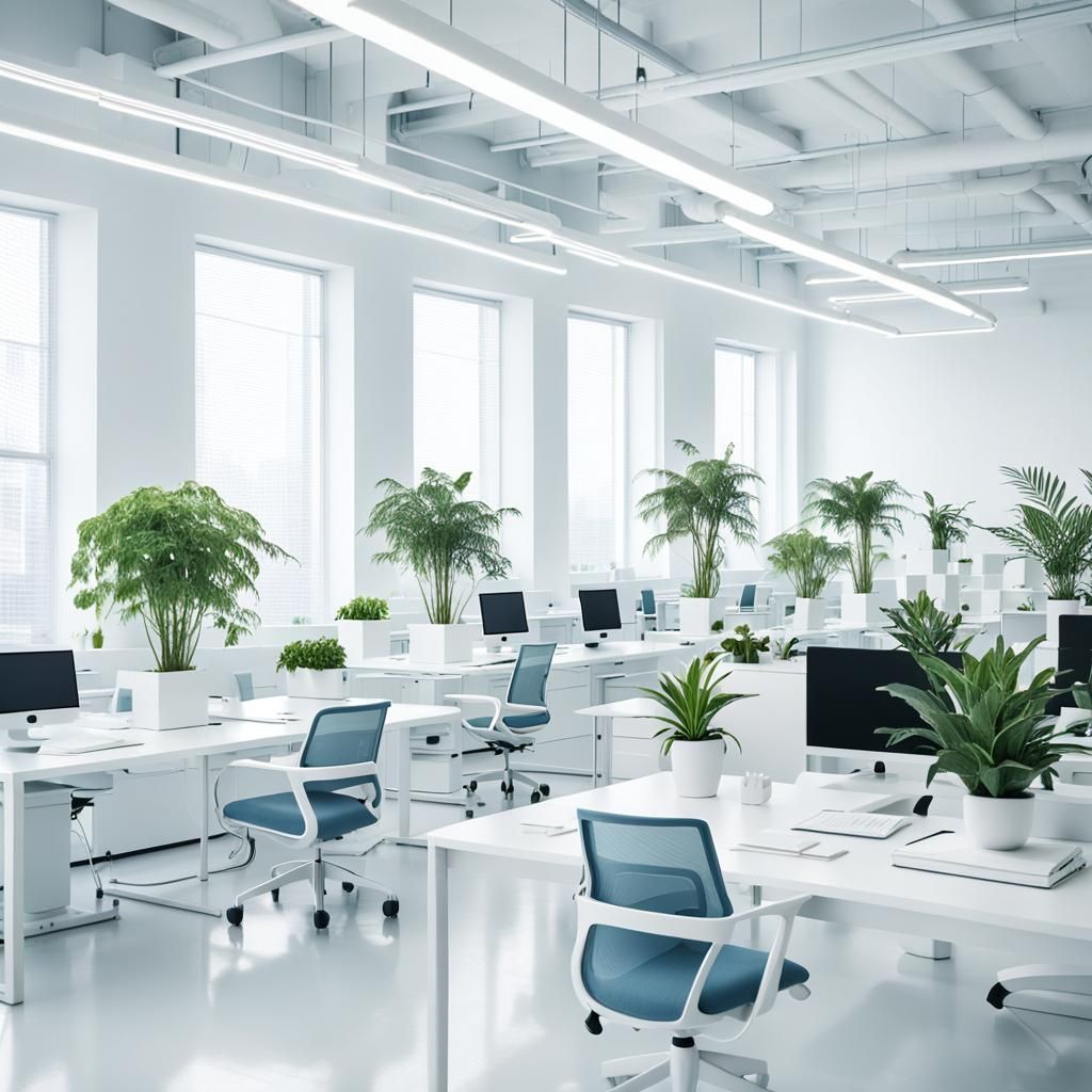 Minimalist White Office with Indoor Plants