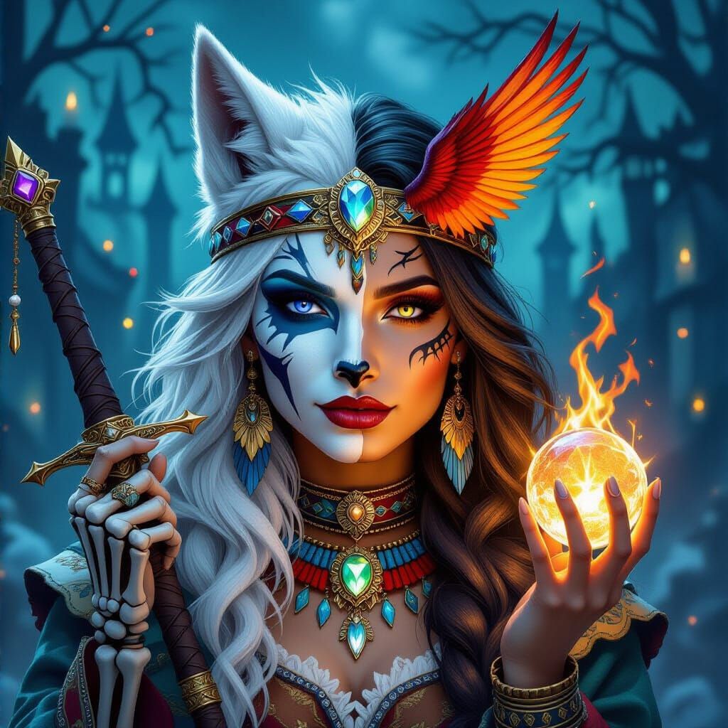 Dual Nature Portrait: Wolf-Dragon & Owl-Phoenix