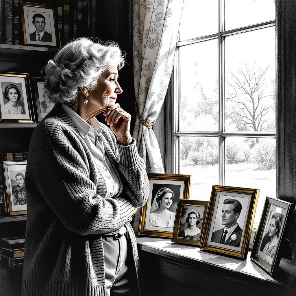 Elderly Woman in Contemplation: Hyperrealistic Digital Art
