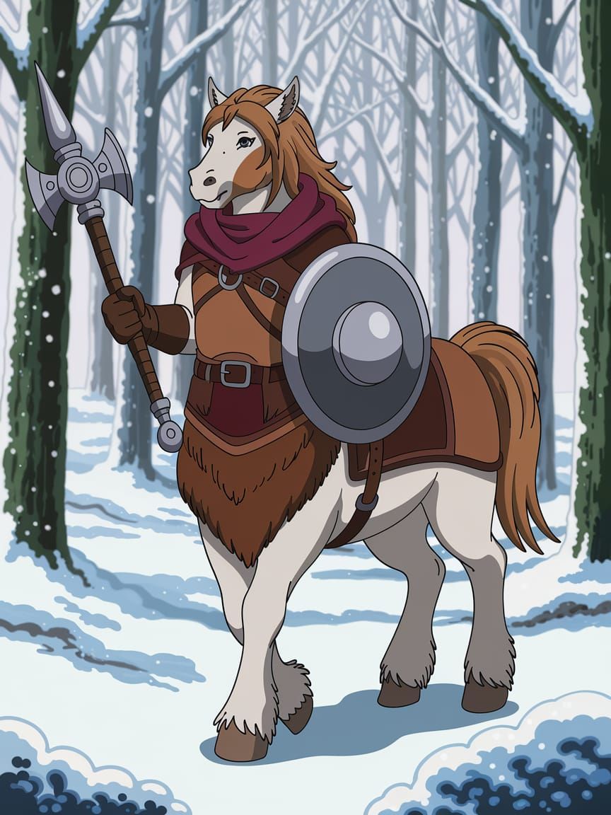 Clydesdale Centaur with Mace and Shield in Winter