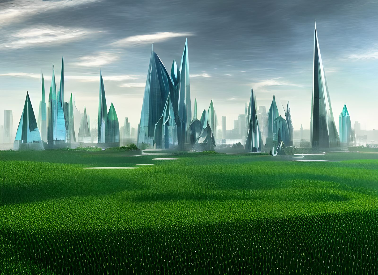 Glass Pyramids in Cornfield: Hyperrealistic Futuristic Paint...